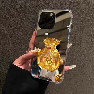 黄金万两福袋手机壳适用iPhone16pro 宝小米15发财OPPOReno13VIVOS20 max镜面荣耀300华为Mate7014红米K80金元