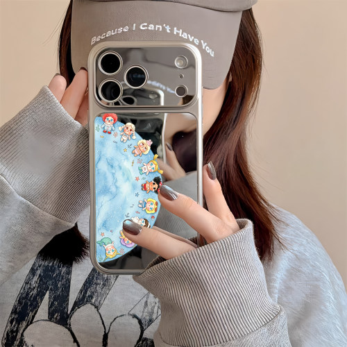 星球哭娃手机壳镜面适用苹果iPhone17pro max补妆镜子苹果16pro公仔1513可爱卡通少女1412康宁壳15情侣秒变17