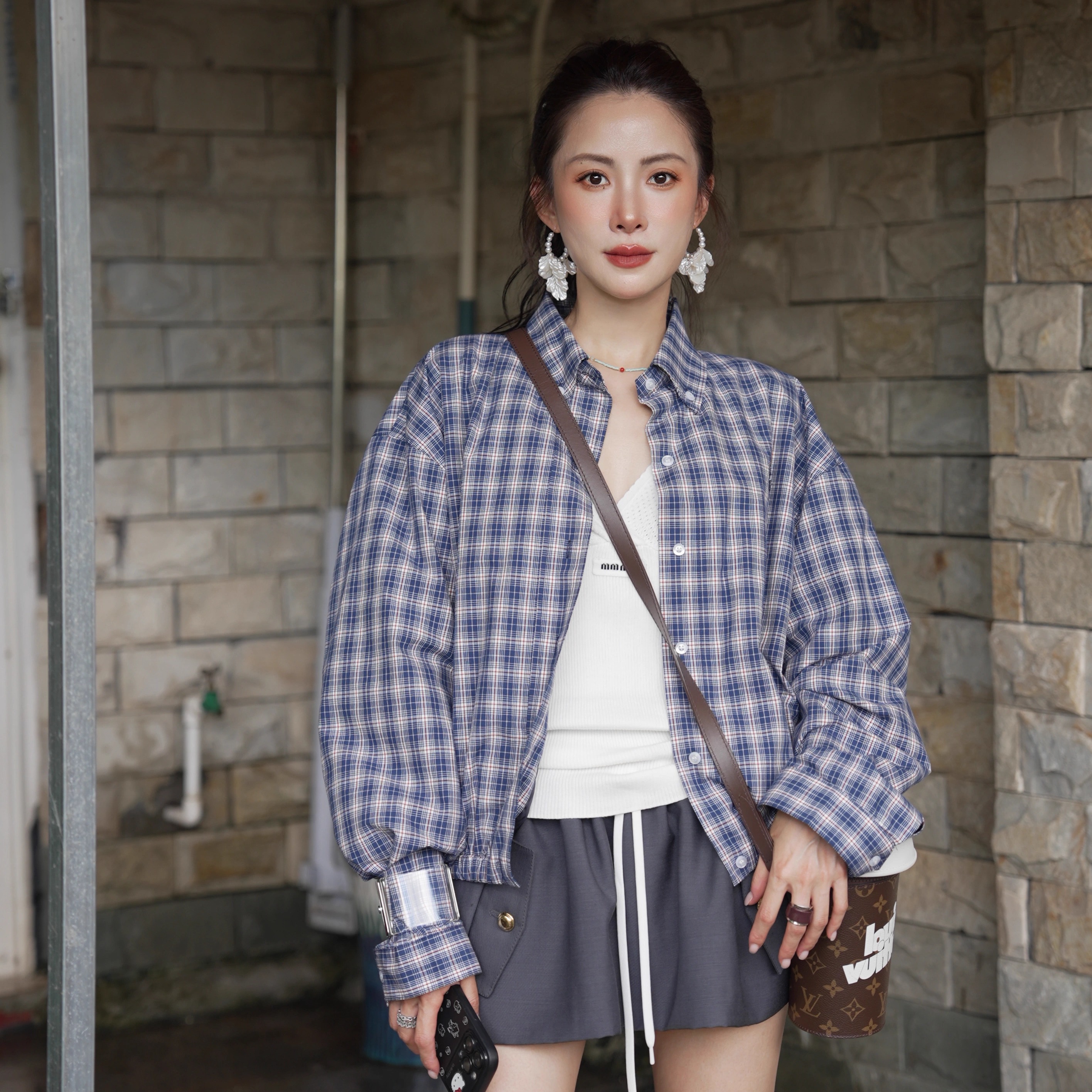 秋冬新款千鸟格短款夹克外套