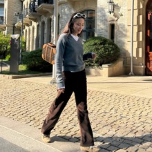 I INSIST 26早春新款miu谬系复古灯芯绒高腰直筒阔腿休闲百搭女裤