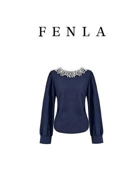 【惠姐私服】｛月半夜曲｝时尚气质圆领珍珠拼接百搭上衣 83510