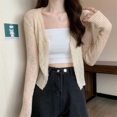 韩系冰丝防晒开衫薄款女夏季新款披肩吊带裙外搭罩衫针织上衣外套