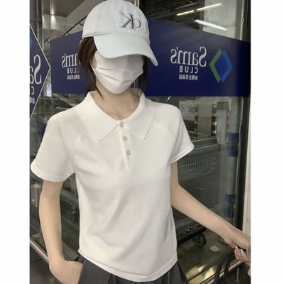 夏季法式polo领冰丝短袖T恤女