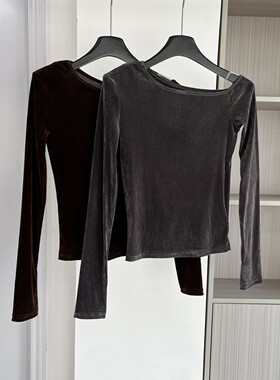 打底衣女内搭高级感可外穿2025新款女特别漂亮掐腰一字领丝绒上衣