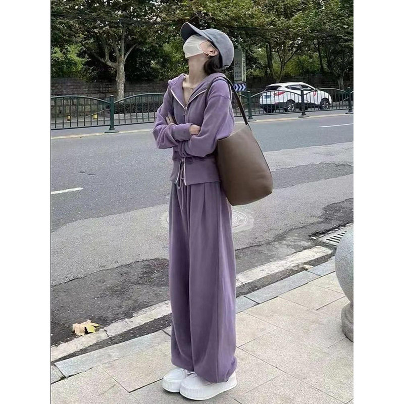 秋季新款时尚休闲套装女宽松显瘦连帽短款卫衣学生韩版运动