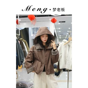M·梦老板【原创设计】加绒加厚潮流拼接格子内里加绒上衣外套D82