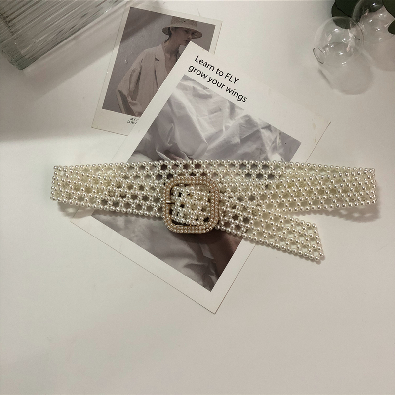 珍珠宽腰带女装饰韩版ins风串珠