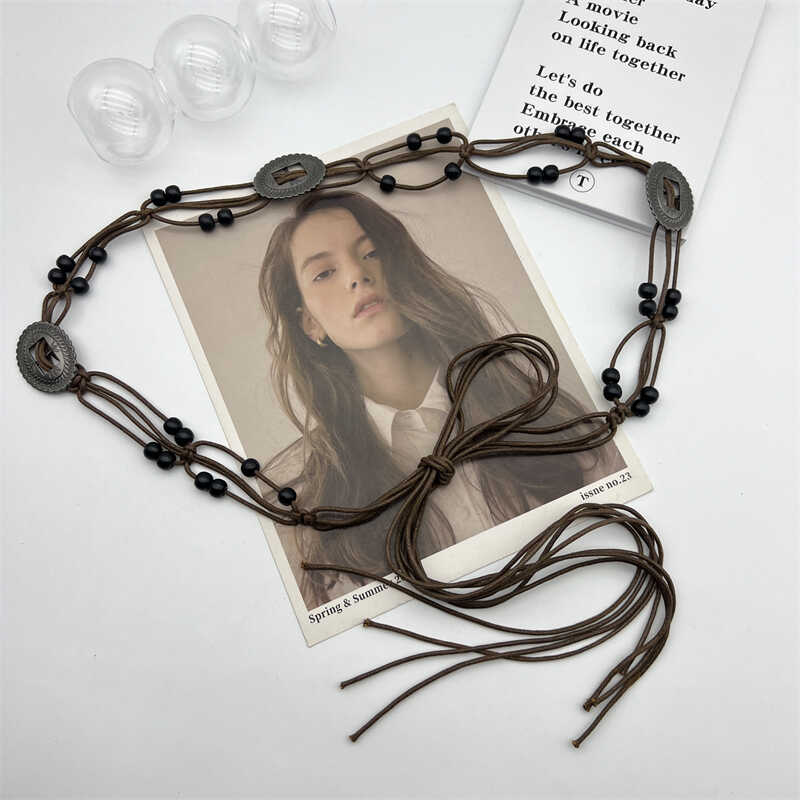 腰带棕色流苏女士手工编织复古