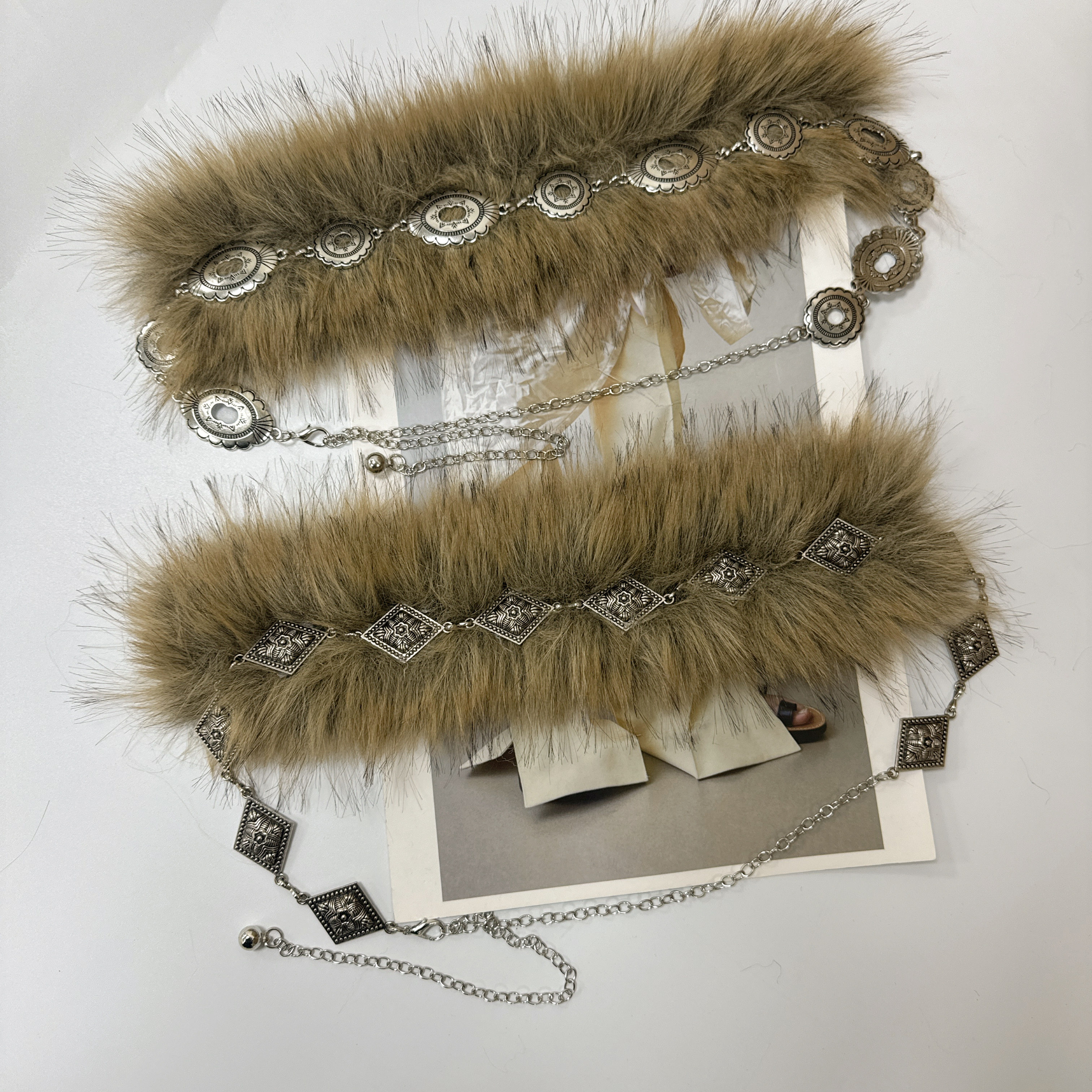 美式复古毛毛腰带女金属装饰个性腰链辣妹y2k皮草腰饰