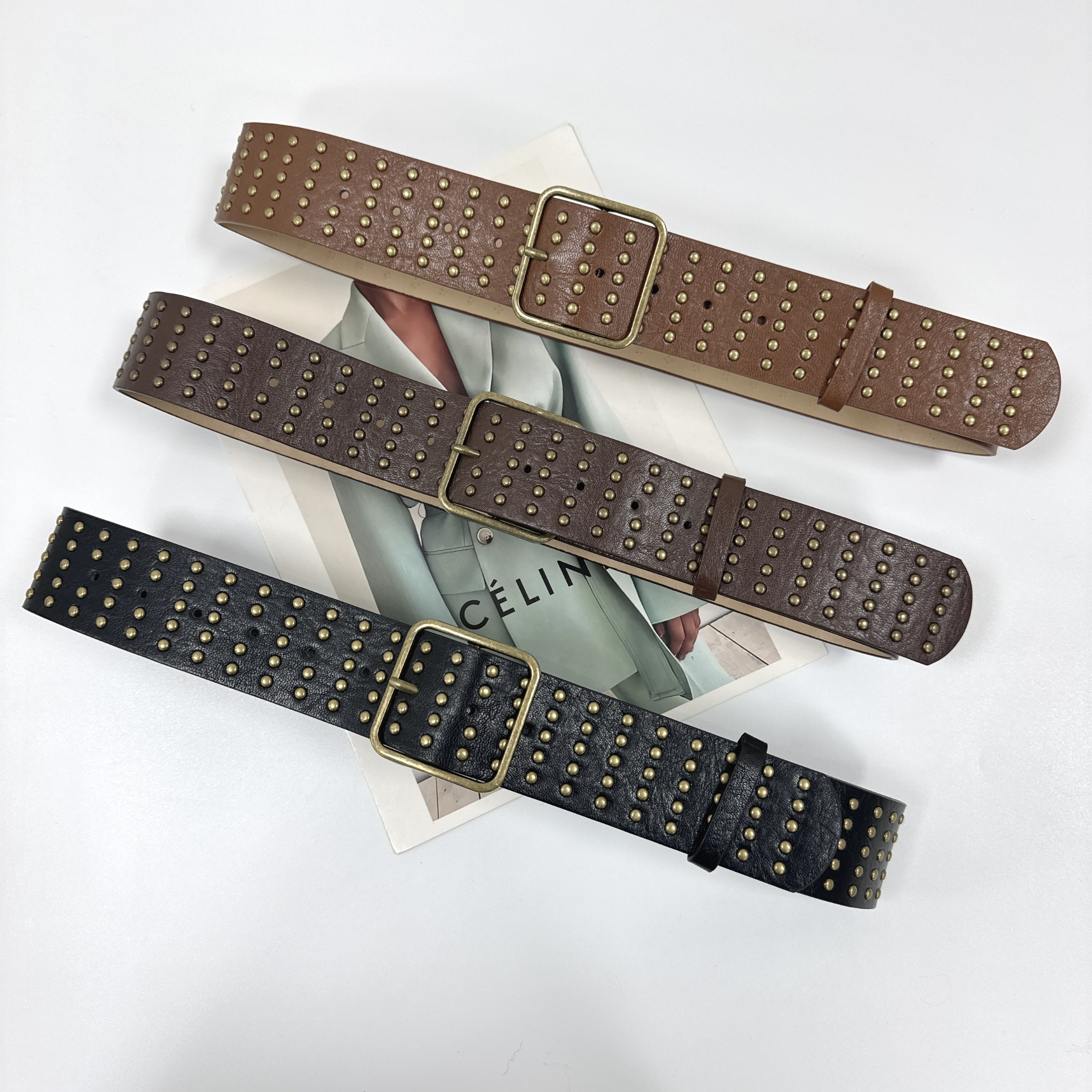 美式复古铆钉皮带女宽版