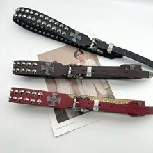 个性潮流十字架皮带 男女士通用针扣金属腰带嘻哈朋克铆钉酷做旧