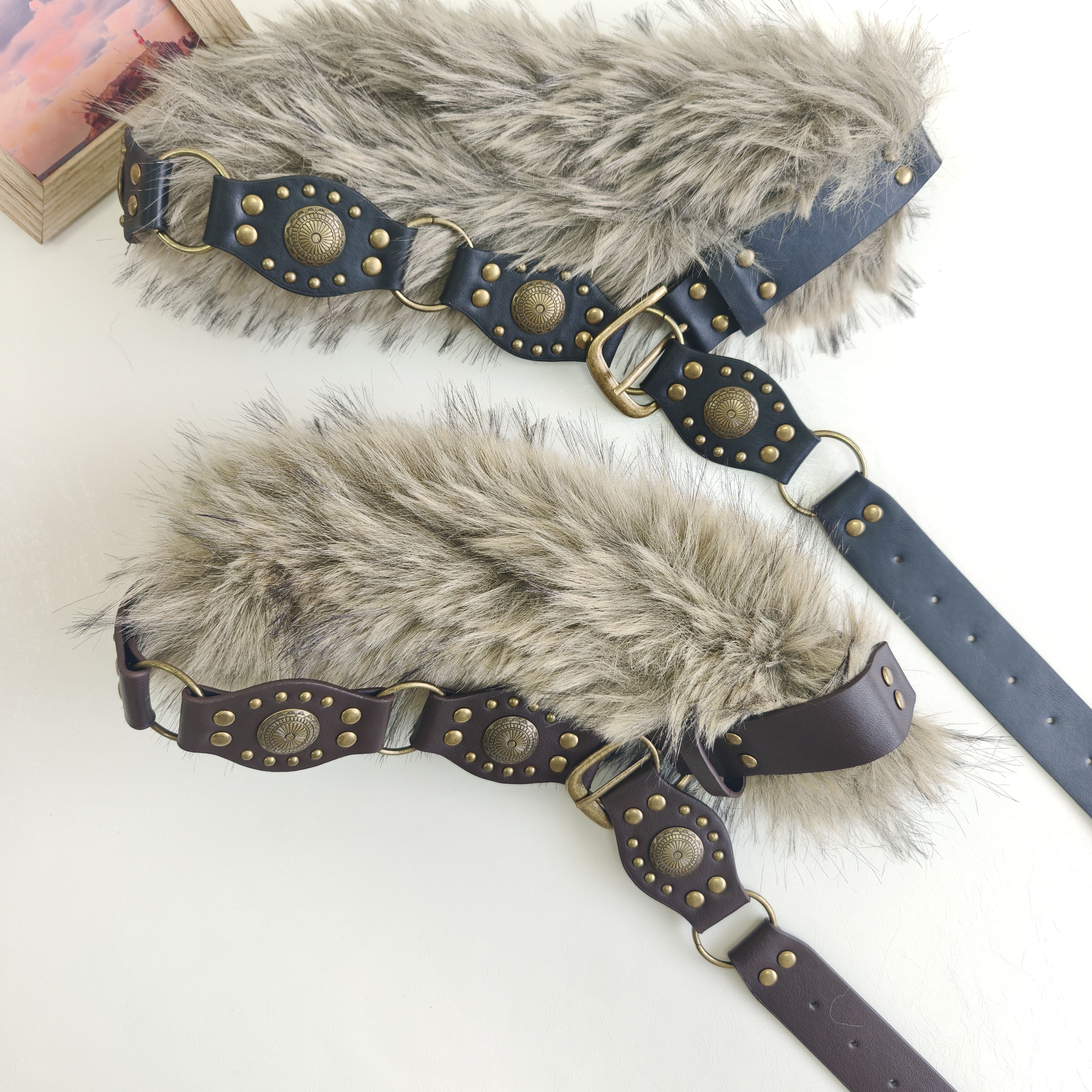 新款腰带个性毛毛美式复古拼接搭配配饰辣妹皮带y2k腰封