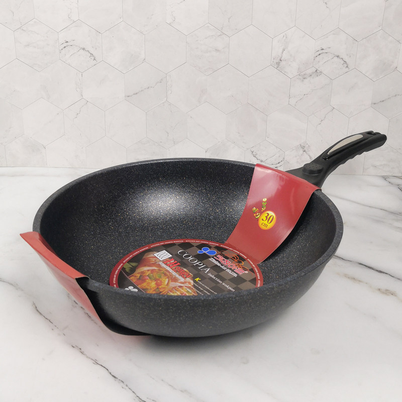 韩国原装进口麦饭石不粘锅炒锅家用燃气电磁炉通用炒勺少油烟轻便