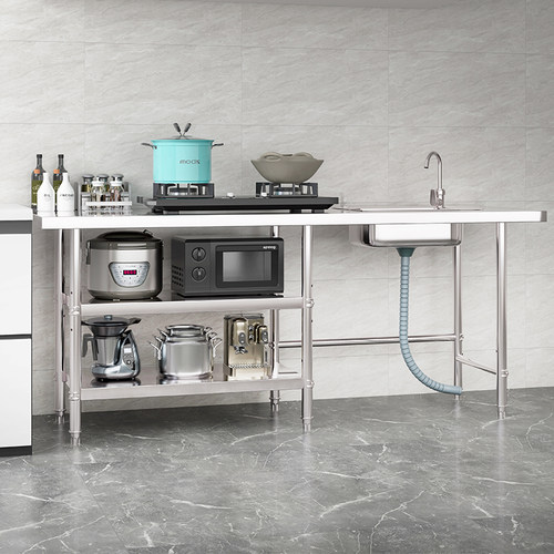 厨房不锈钢置物架水槽台面一体洗菜盆洗碗水池收纳锅具出租房灶台