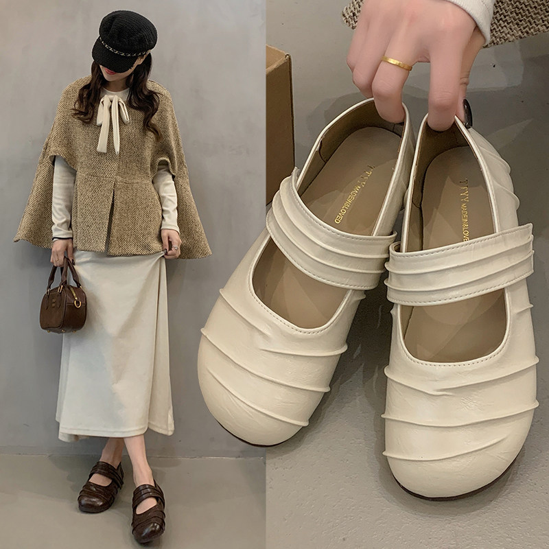 玛丽珍鞋子女2026新款春季一脚蹬女鞋浅口平底皮面休闲鞋大码妈妈,女鞋,玛丽珍鞋,淘宝优惠券,粉丝福利购,淘宝优惠卷