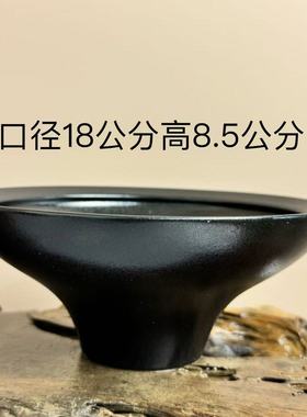 无孔苔藓球蕨类植物水仙容器禅意黑色陶瓷托盘专用花盆水培器皿