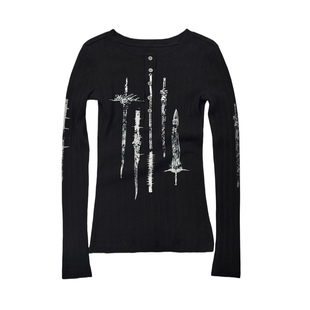 金属排扣亨利衫 长袖 打底T恤 兵器图腾印花不规则螺纹修身 TEAMGEEK