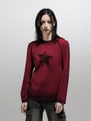 TEAMGEEK 女 T恤打底衫 2023FW 炒色脏染星星LOGO纯棉圆领上衣长袖