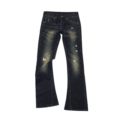 TEAMGEEK破坏直筒微喇牛仔裤女