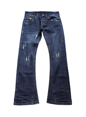 TEAMGEEK 直腿神裤 重磅破坏复古低腰修身直筒牛仔裤蓝