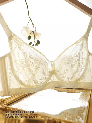 BRA11458性感蕾丝内衣大胸显小收副乳软钢圈防下垂薄款文胸