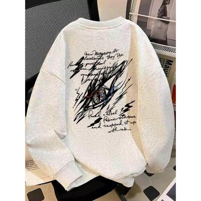 美式潮牌圆领卫衣男生加绒春秋冬季新款重磅纯棉学生无帽长袖上衣