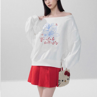 2025多巴胺韩系印花秋冬长袖新款设计斜领上衣