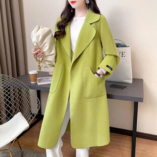 2025秋冬季新款单面绒毛呢大衣女系带中长款韩版宽松时尚显瘦外套