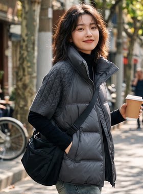 LC10.18sp立领针织拼接短款羽绒服女冬新款高级感面包棉马甲外套
