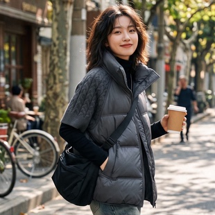 LC10.18sp立领针织拼接短款羽绒服女冬新款高级感面包棉马甲外套