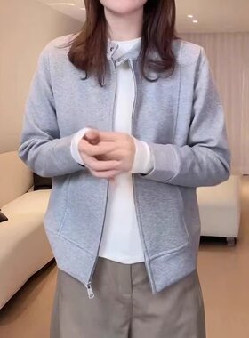 ZM2026大码立领开衫外套女秋季新款胖mm韩版百搭显瘦长袖上衣