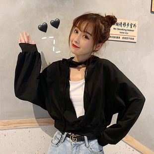 2023秋季长袖女宽松学生短款纯色卫衣早秋怪味少女镂空上衣潮