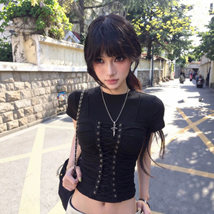 ZY729CD722 2026新款绑带褶皱收腰短袖T恤女套头上衣打底衫