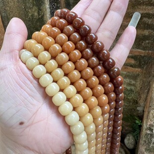 天然风化菩提根散珠缅甸陈年老料奶黄菩提根老型桶珠菩提手串佛珠