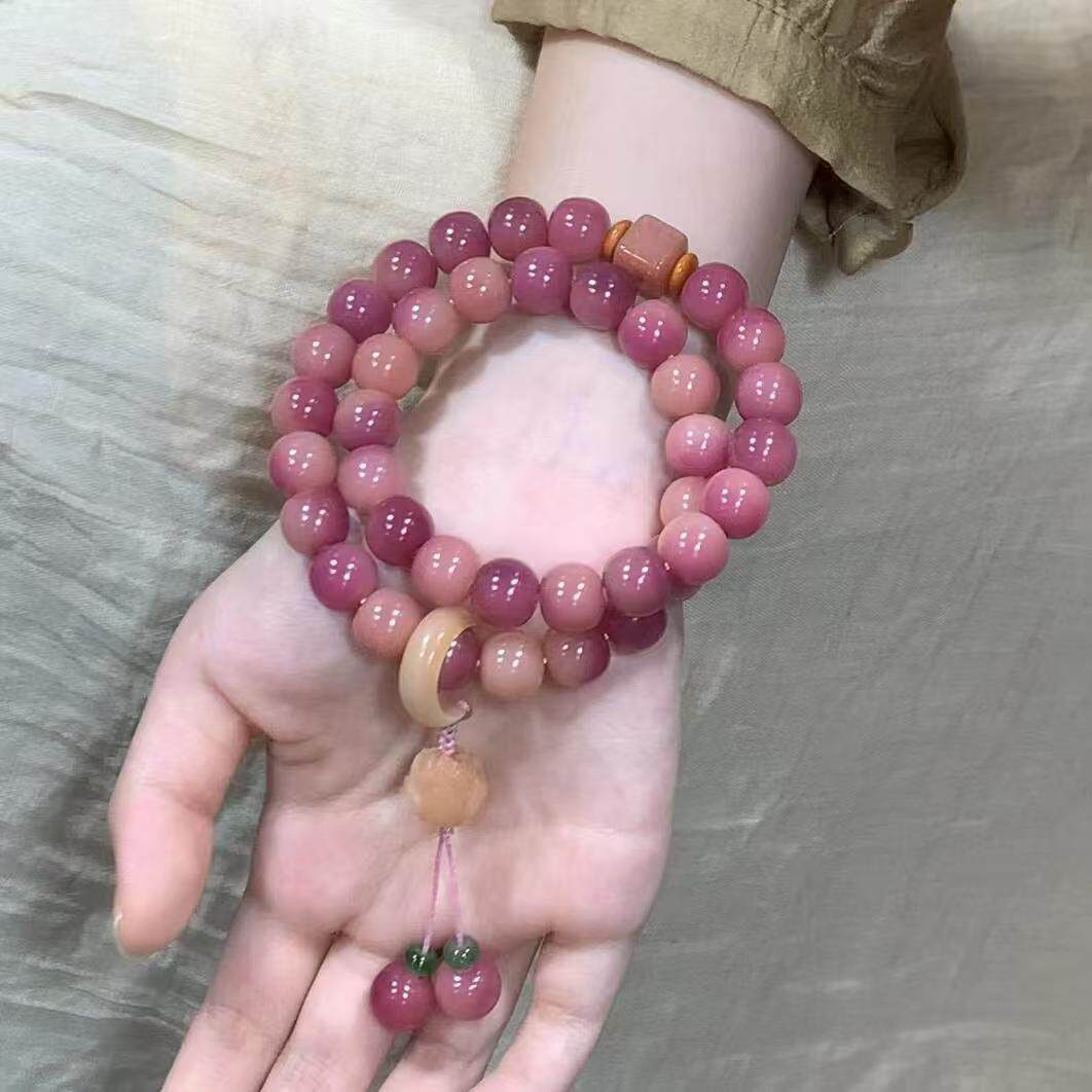 【乌梅子酱】樱花粉古风菩提手串时尚双圈手持手链女款直播货源