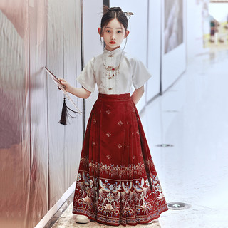 女童马面裙夏季儿童短袖汉服中国风明制唐装小女孩古风半身裙套装