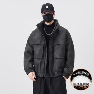 皮衣羽绒服男冬季加厚2026新款美式立领加厚保暖男冬装皮夹克外套