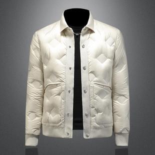 2026秋冬新款白鸭绒轻薄翻领羽绒服男短款潮流时尚休闲保暖外套