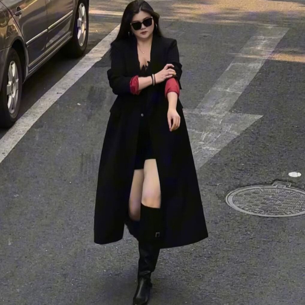 冬季新款大码女装长款西装风衣外套胖mm200斤英伦风宽松大衣AA029