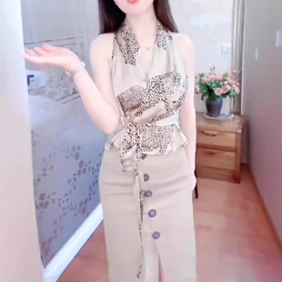 24565大爱美依缘2026夏季新款性感漏肩挂脖上衣高腰半身裙显瘦女