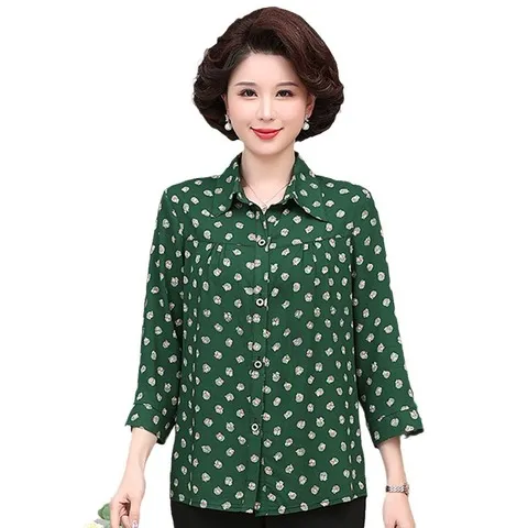 奶奶装太太老人女衬衫中老年人衬衣服春装纯棉绸长袖夏装妈妈大码