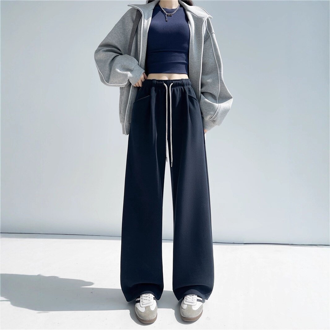 冬季加绒休闲裤女高级垂感宽松bf慵懒休闲阔腿韩版显瘦卫裤564