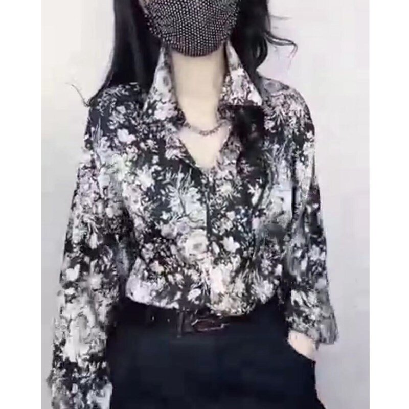 23273大爱美依缘2025新款韩版印染衬衫长袖防晒翻领女上衣宽松潮