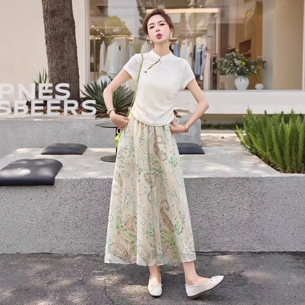 syfs9133新中式国风套装女2025夏季搭配一整套休闲上衣印花阔腿裤