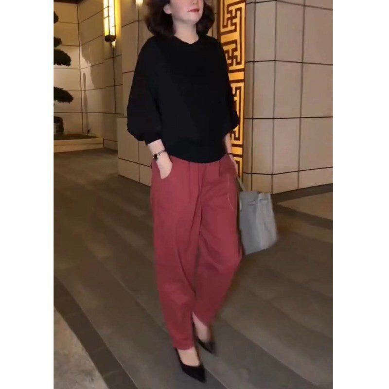 2457大爱美依缘2025春季新款减龄宽松净版上衣休闲显瘦哈伦裤女潮