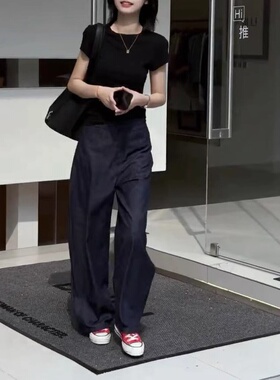25385大爱美依缘2025夏季新款圆领短袖净版T恤该有垂感直筒长裤女