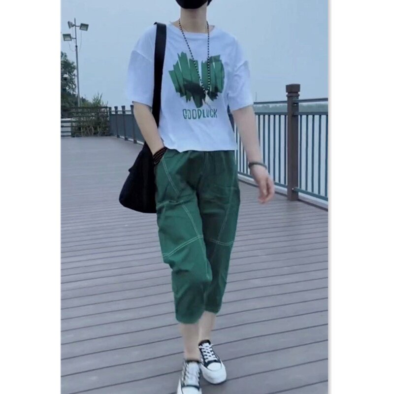 22638大爱美依缘2025夏季新款韩版印花T恤休闲哈伦裤时尚显瘦女装