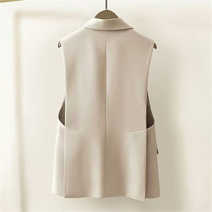 设计感小个子无袖 韩版 外穿马夹 马甲女春秋新款 后背开叉米白色西装