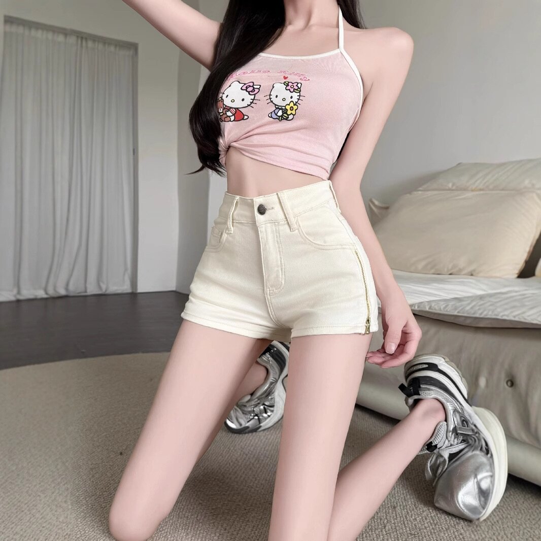 丰胯垫小众高腰显瘦牛仔短裤女修身翘臀百搭显腿长A字短热裤夏季