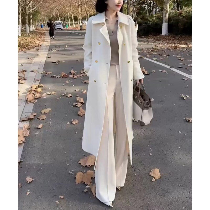 23786大爱美依缘2023新款韩版翻领纯色时尚长款外套高腰阔腿裤女